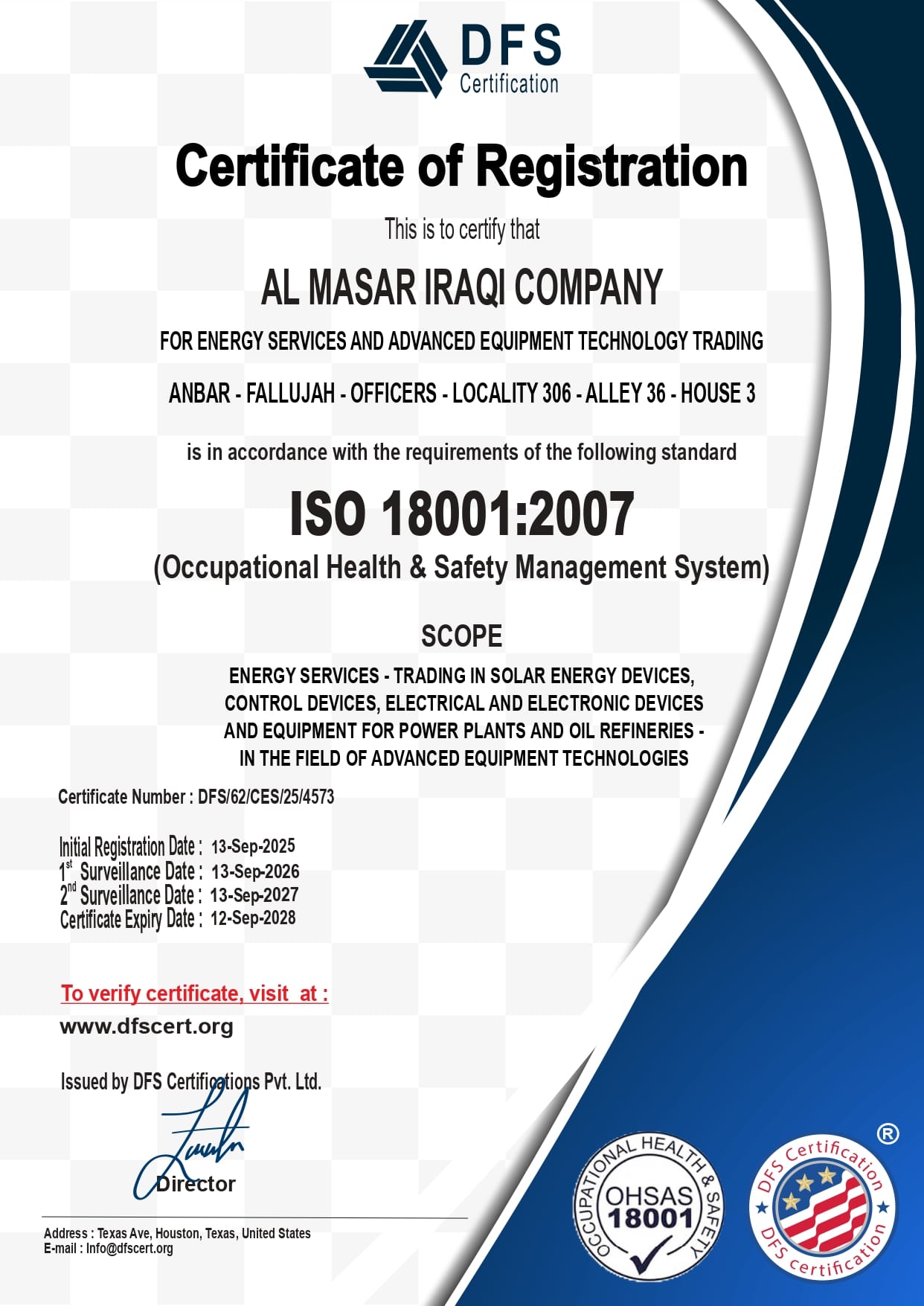 OHSAS 18001 Certificate
